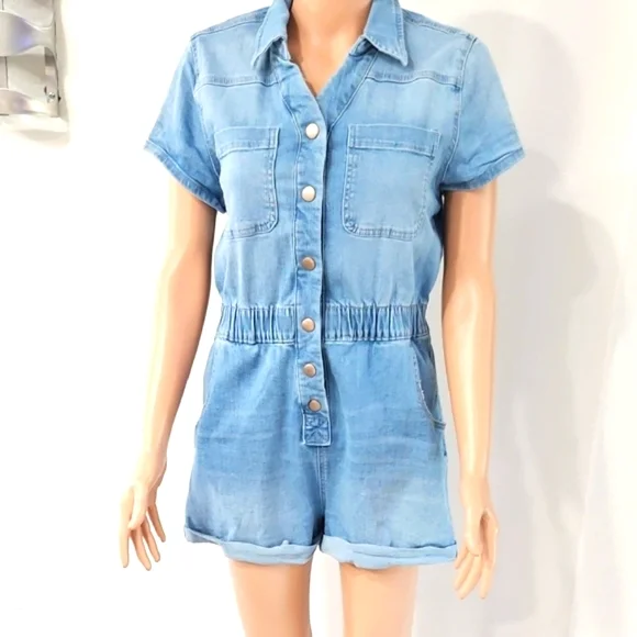 Celebrity Pink Light Blue Denim Romper - Picture 3 of 11